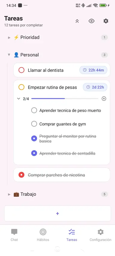 Lista de tareas en tema claro - App 2brain