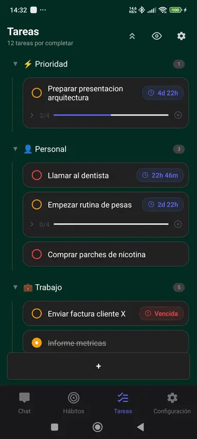 Lista de tareas en tema verde - App 2brain